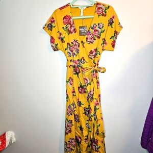 NWT Matilda Jane Alana maxi wrap dress Mustard Yellow Floral sz Small